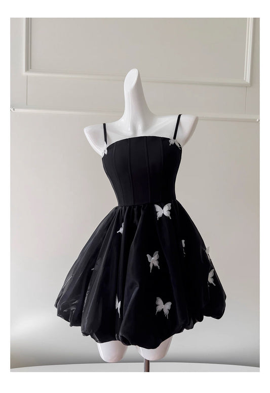 Vestido de fiesta modesto con tirantes finos en organza negra, vestido formal para octavo grado, vestido de regreso a casa, vestido corto para estudiantes de secundaria, vestido de graduación para 18 años, vestidos Hoco DH2127