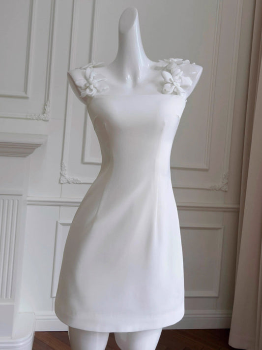 Vestido blanco formal de 8.º grado, corte tubo, tirantes finos, para regreso a casa, para estudiantes de secundaria, para cumpleaños número 18, vestido de graduación, Hoco Dresses DH2129