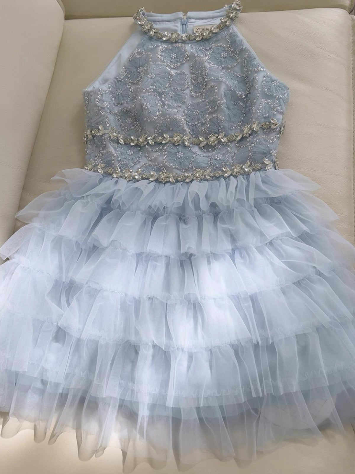 Vestido de fiesta de tul azul cielo claro con escote joya, corte A, para octavo grado, para escuela secundaria, corto, para cumpleaños número 18, para graduación, Hoco Dresses DH2130