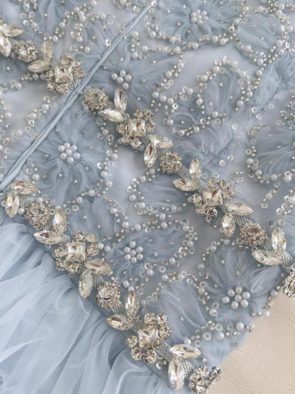 Vestido de fiesta de tul azul cielo claro con escote joya, corte A, corte en A, para 8.º grado, para regreso a casa, corto, para estudiantes de secundaria, para cumpleaños número 18, vestido de graduación, Hoco Dresses DH2199