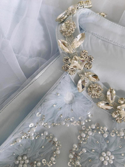 Vestido de fiesta de tul azul cielo claro con escote joya, corte A, para octavo grado, para escuela secundaria, corto, para cumpleaños número 18, para graduación, Hoco Dresses DH2130
