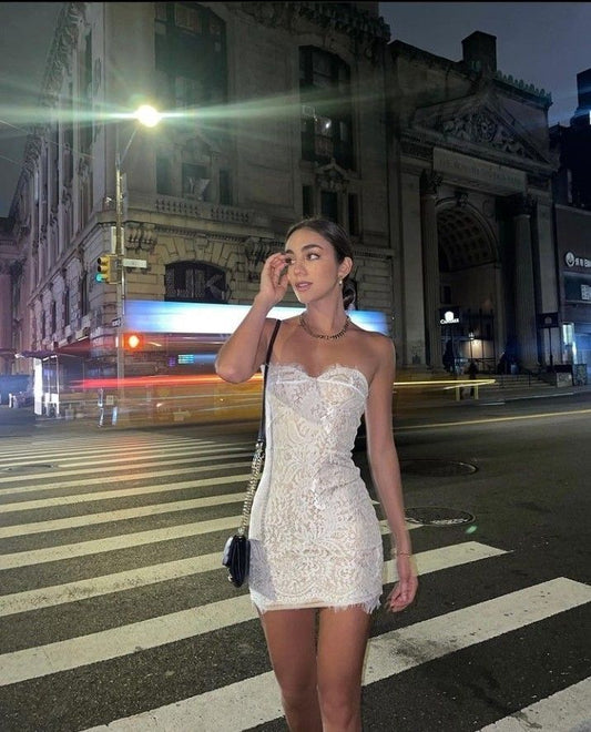 Simple Sheath Sweetheart Lace White Mini Short Formal Cocktail Dress Homecoming Dresses Summer Middle School Hoco Dress Homecoming Outfits Birthday Outfit DH2143