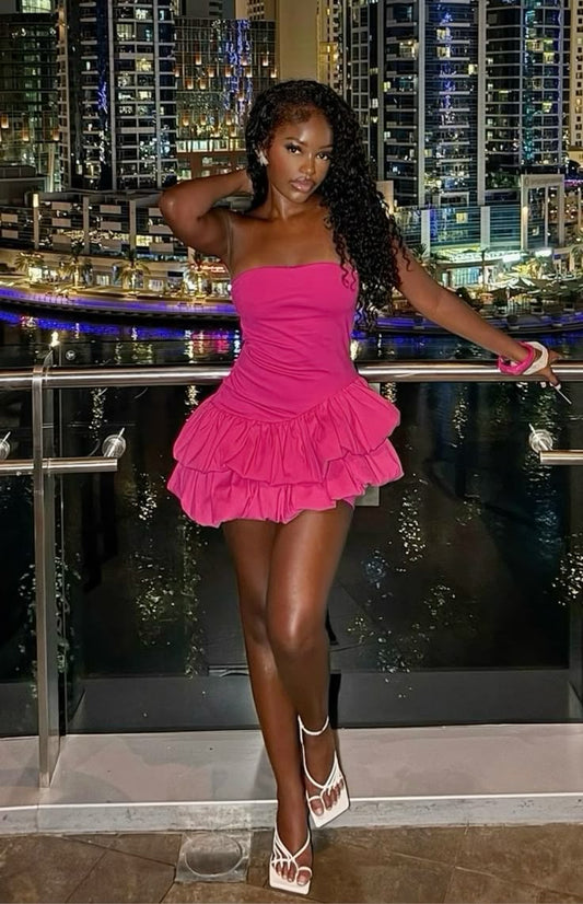 Vestido corto de fiesta rosa fucsia, corte A, sin tirantes, para graduación, cóctel, para estudiantes de secundaria, DH2155