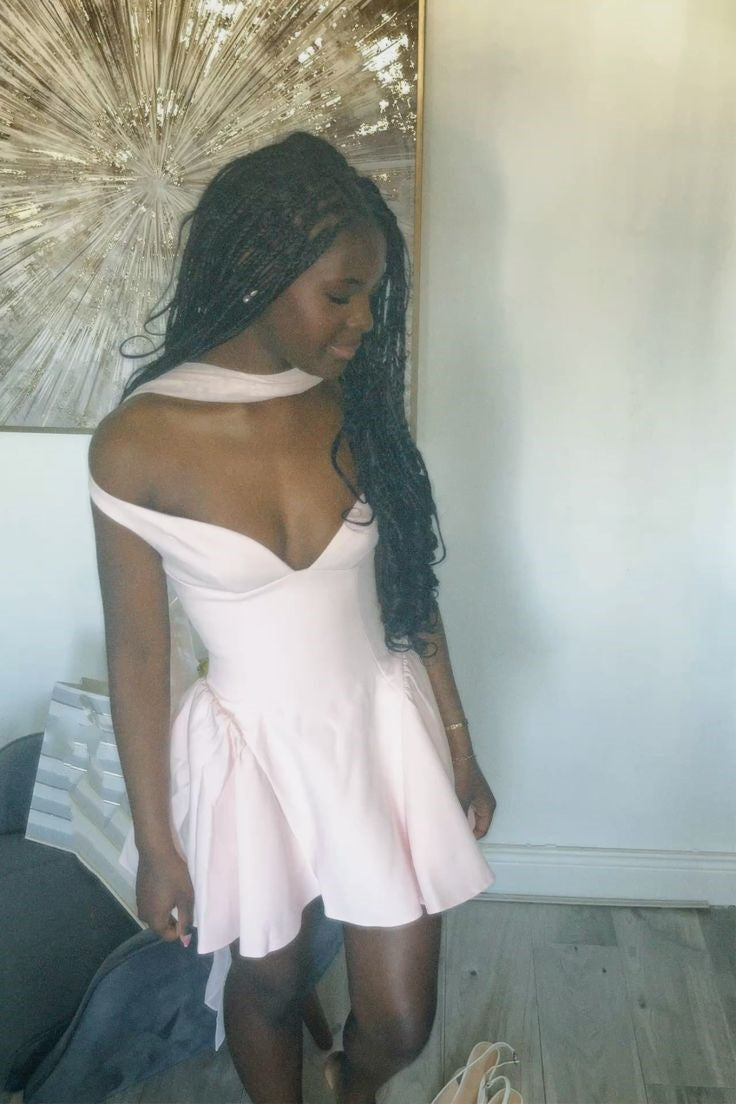 Vestido corto rosa claro con tirantes finos, corte A, para fiesta de bienvenida, para estudiantes de secundaria, para cumpleaños número 16, para graduación, cóctel, DH2158