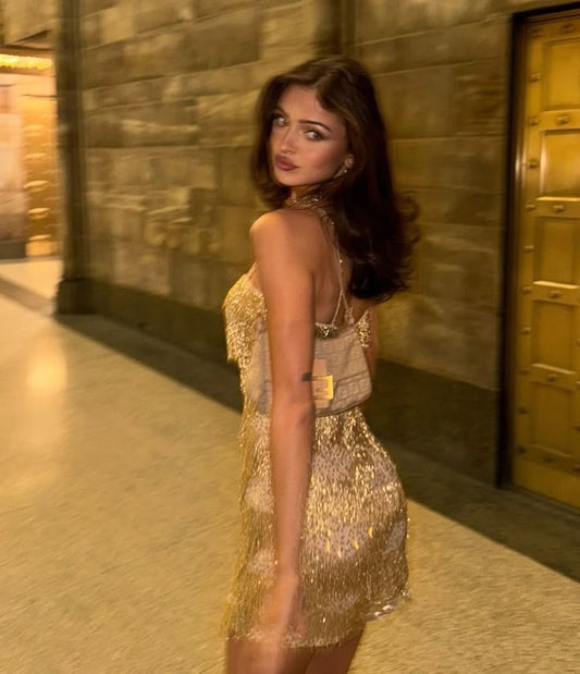 Vestido corto formal de fiesta con lentejuelas y tirantes finos, corte A, para estudiantes de secundaria, para cumpleaños número 21, para graduación y cóctel, DH2168