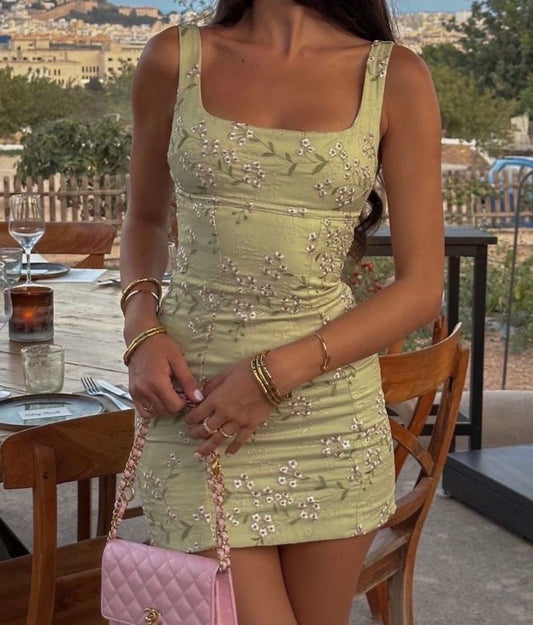 Vestido corto floral con escote cuadrado, corte tubo, para fiesta de bienvenida, para secundaria, para cumpleaños número 21, para graduación, minivestido de cóctel DH2175