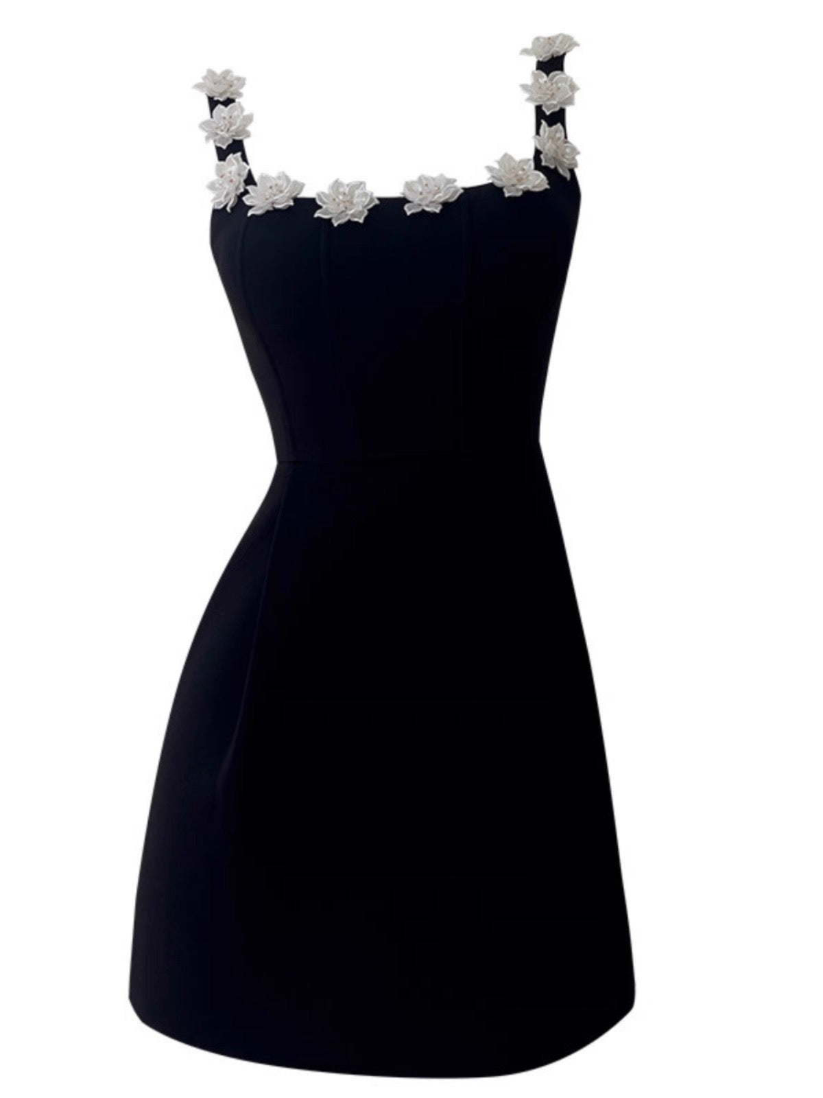 Vestido corto formal de satén negro con escote cuadrado y corte recto para regreso a casa, ideal para estudiantes de secundaria, para cumpleaños número 21, graduación y cóctel DH2176