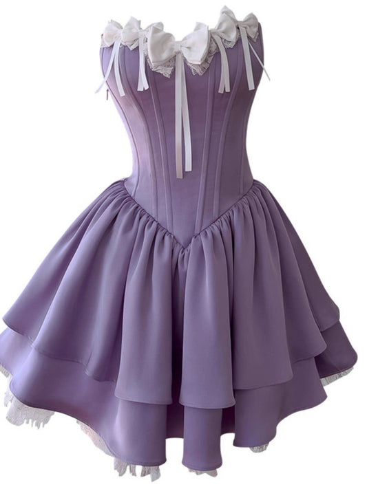 Vestido de fiesta corto de satén color uva con escote en forma de A, corte modesto, para regreso a casa, para estudiantes de secundaria, para cumpleaños número 21, para graduación, para cóctel, DH2178