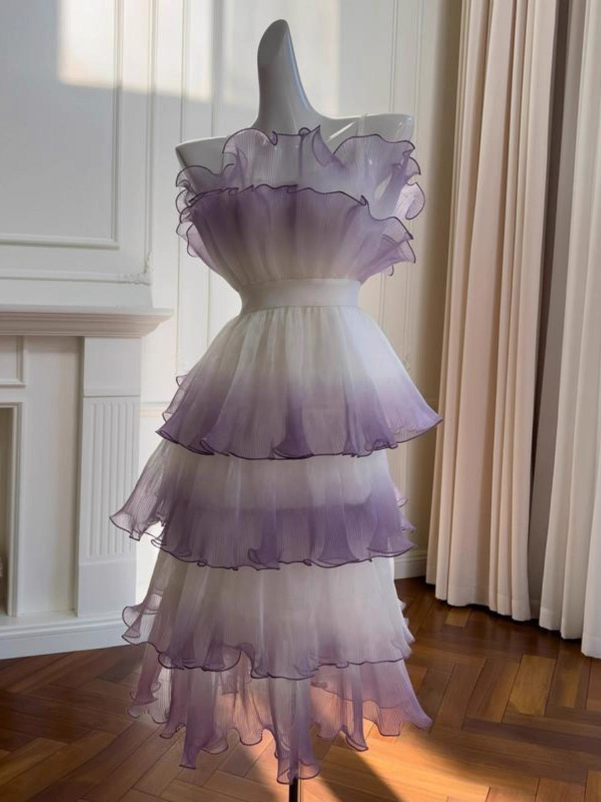 Vestido de fiesta modesto sin tirantes, color uva degradado, vestido formal de regreso a casa, vestido corto para estudiantes de secundaria, vestido de graduación para cumpleaños número 21, vestidos de cóctel DH2180