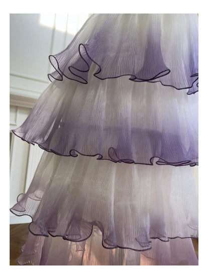 Vestido de fiesta modesto sin tirantes, color uva degradado, vestido formal de regreso a casa, vestido corto para estudiantes de secundaria, vestido de graduación para cumpleaños número 21, vestidos de cóctel DH2180