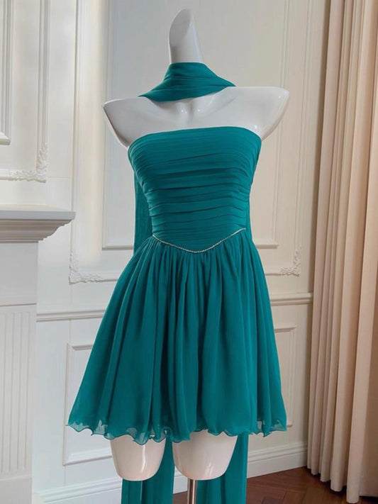 Vestido corto de fiesta de gasa, estilo mini, sin tirantes, para graduación, para estudiantes de secundaria, para cumpleaños número 19, DH2181