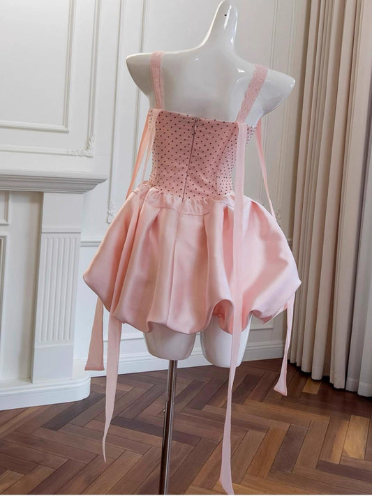 Vestido de fiesta con tirantes finos de satén rosa, vestido formal de regreso a casa, vestido corto para estudiantes de secundaria, vestido de graduación para cumpleaños número 21, minivestido de cóctel DH2183