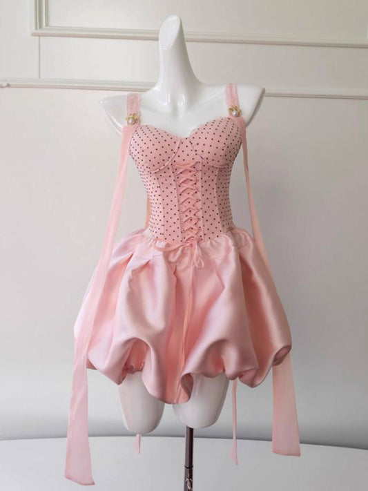 Vestido de fiesta con tirantes finos de satén rosa, vestido formal de regreso a casa, vestido corto para estudiantes de secundaria, vestido de graduación para cumpleaños número 21, minivestido de cóctel DH2183