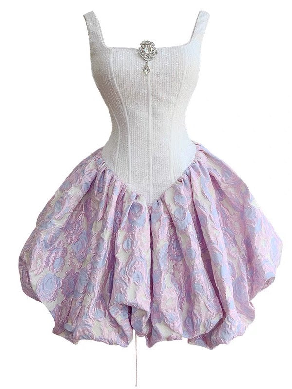 Hermoso vestido de fiesta con escote cuadrado, estampado floral lila, satén, vestido formal de regreso a casa, vestido corto para estudiantes de secundaria, vestido de graduación para cumpleaños número 21, minivestido de cóctel DH2185