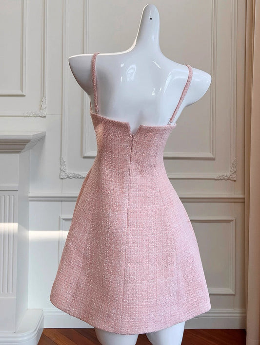 Vestido corto rosa de fiesta con tirantes finos, corte A, para graduación, para estudiantes de secundaria, para 17.º cumpleaños, DH2188