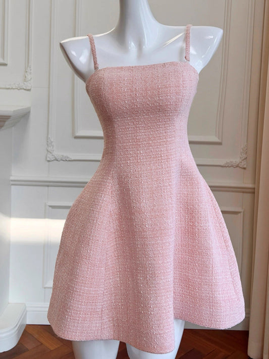 Vestido corto rosa de fiesta con tirantes finos, corte A, para graduación, para estudiantes de secundaria, para 17.º cumpleaños, DH2188