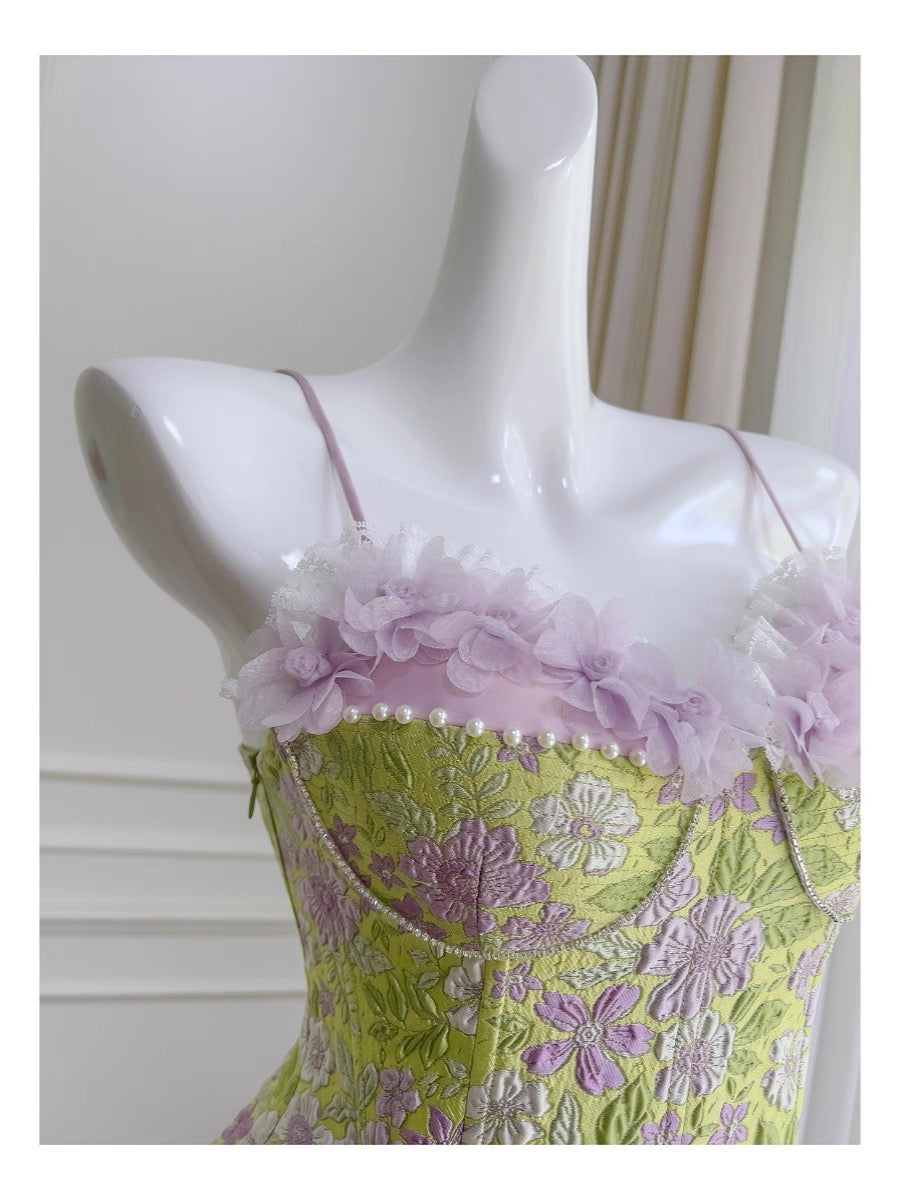 Vestido corto de fiesta con estampado floral, corte A, tirantes finos, para graduación, para 17.º cumpleaños, Hoco Dress DH2194