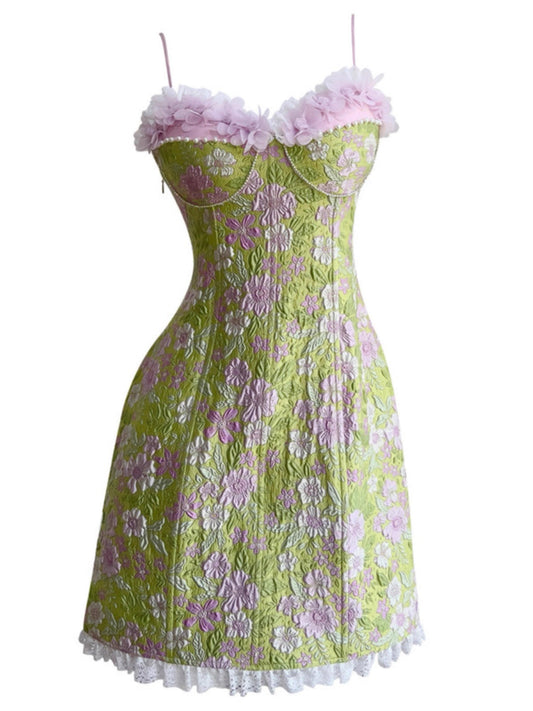 Vestido corto de fiesta con estampado floral, corte A, tirantes finos, para graduación, para 17.º cumpleaños, Hoco Dress DH2194