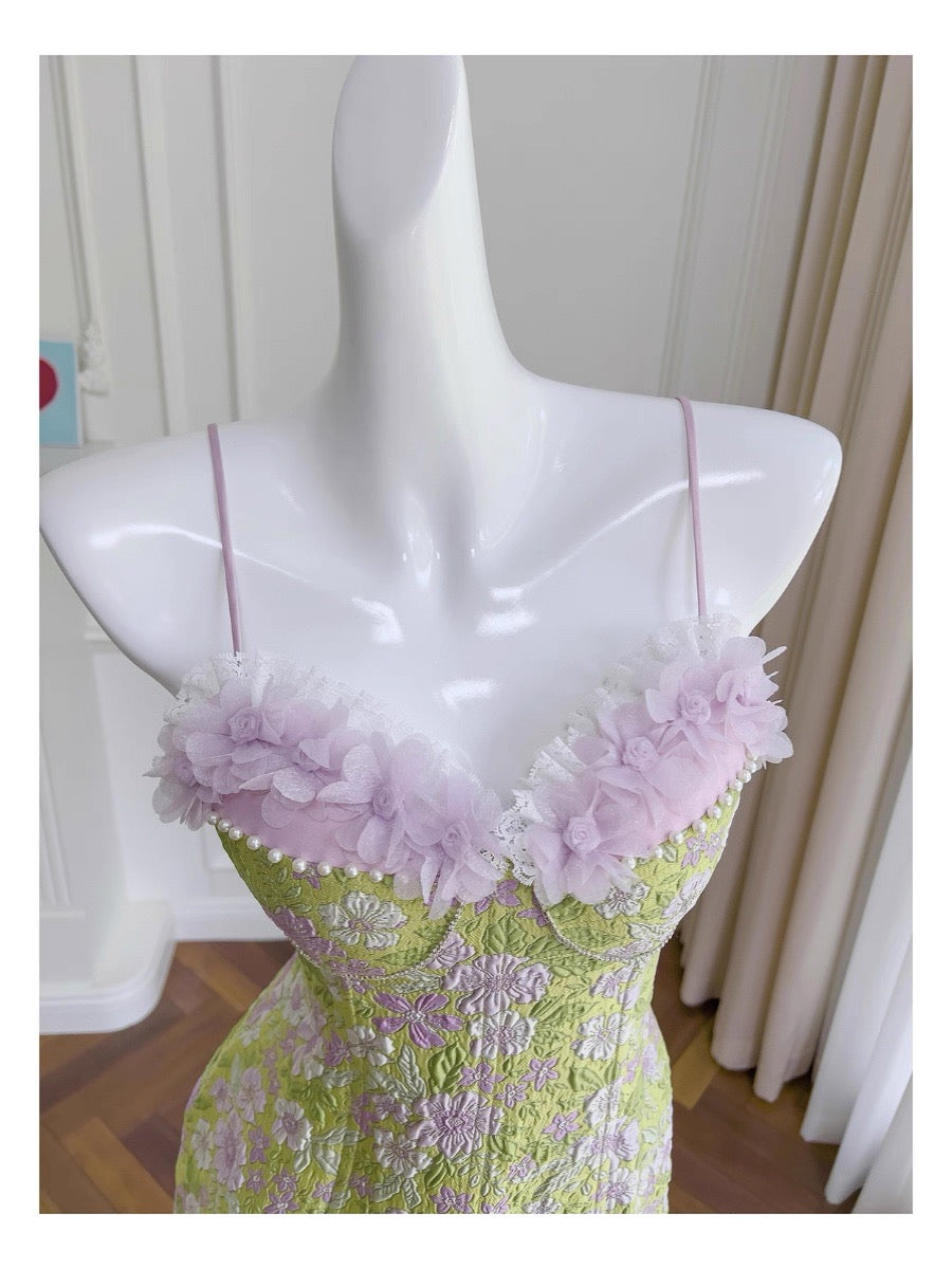 Vestido corto de fiesta con estampado floral, corte A, tirantes finos, para graduación, para 17.º cumpleaños, Hoco Dress DH2194