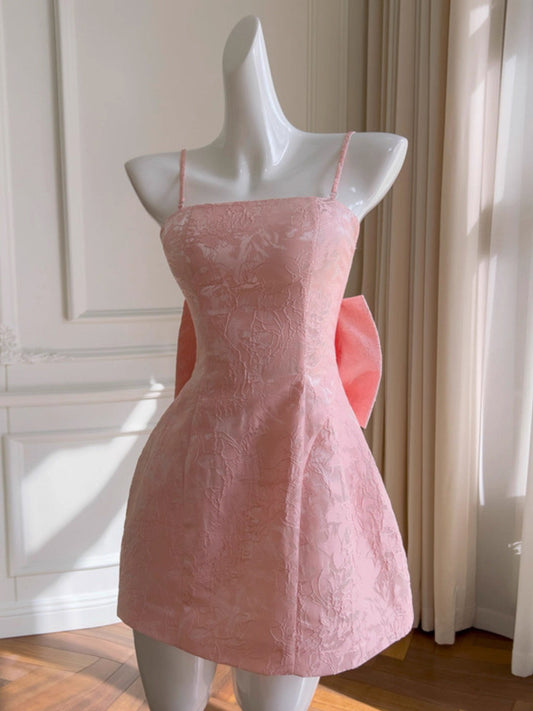 Vestido corto de fiesta con tirantes finos, corte A, estampado floral rosa, para cóctel, graduación, Hoco Dress DH2195
