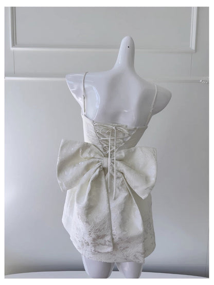 Vestido corto de fiesta con tirantes finos, corte A, estampado floral blanco, para cóctel, graduación, Hoco Dress DH2196