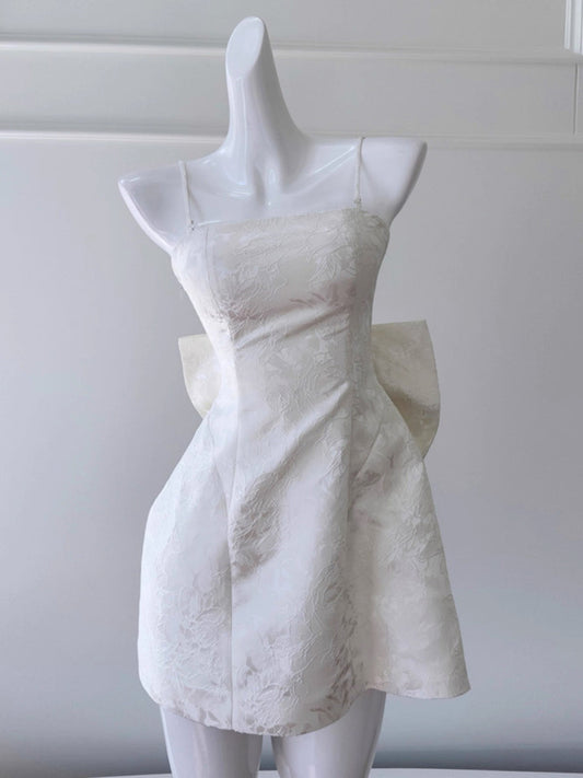 Vestido corto de fiesta con tirantes finos, corte A, estampado floral blanco, para cóctel, graduación, Hoco Dress DH2196