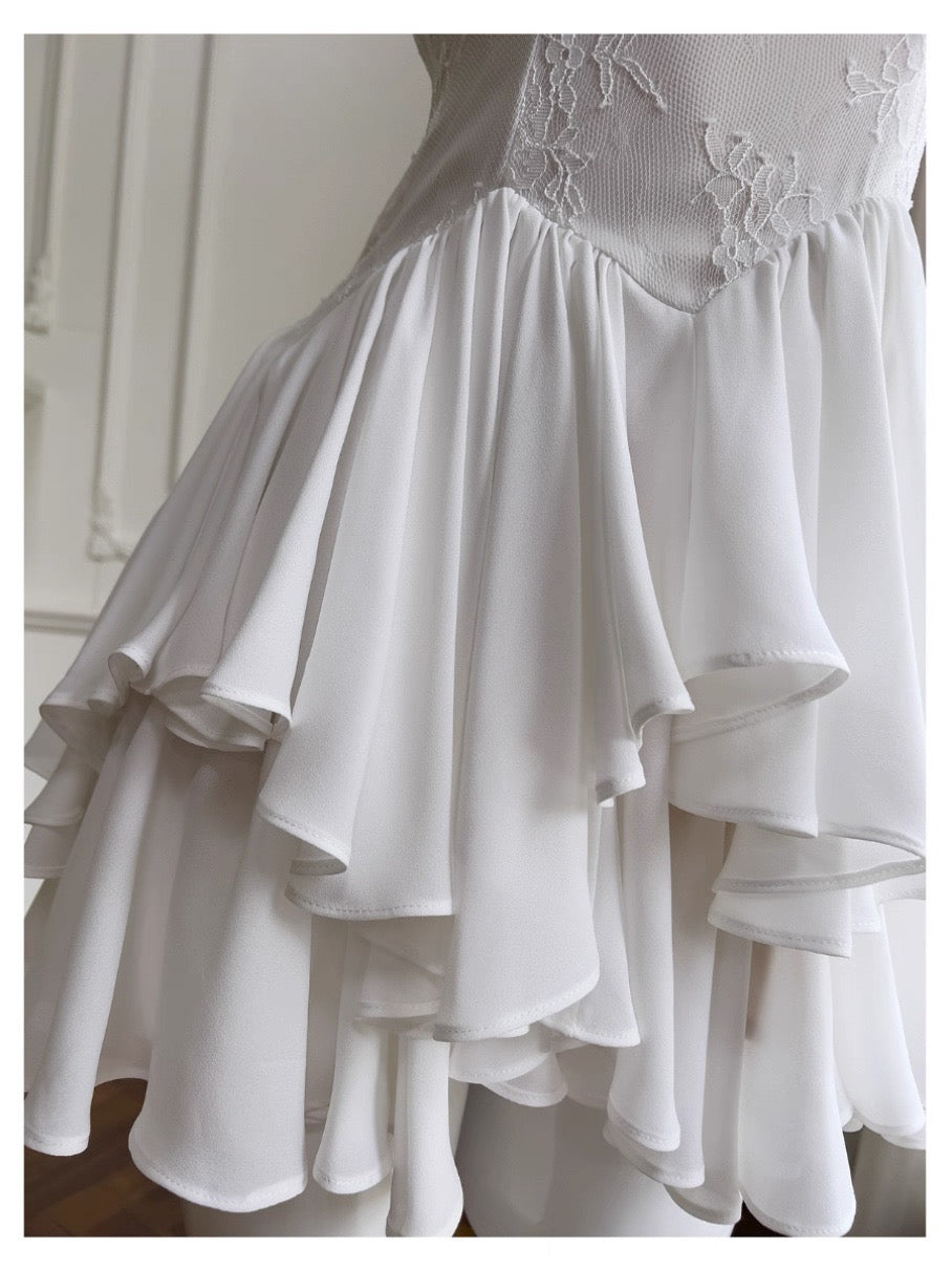 Vestido corto de gasa blanca con tirantes finos, corte A, para fiesta de bienvenida, para graduación, para cumpleaños número 20, para cóctel, DH2198