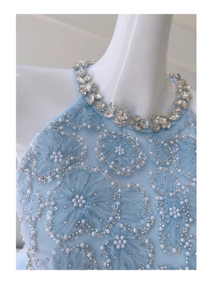 Vestido de fiesta de tul azul cielo claro con escote joya, corte A, corte en A, para 8.º grado, para regreso a casa, corto, para estudiantes de secundaria, para cumpleaños número 18, vestido de graduación, Hoco Dresses DH2199
