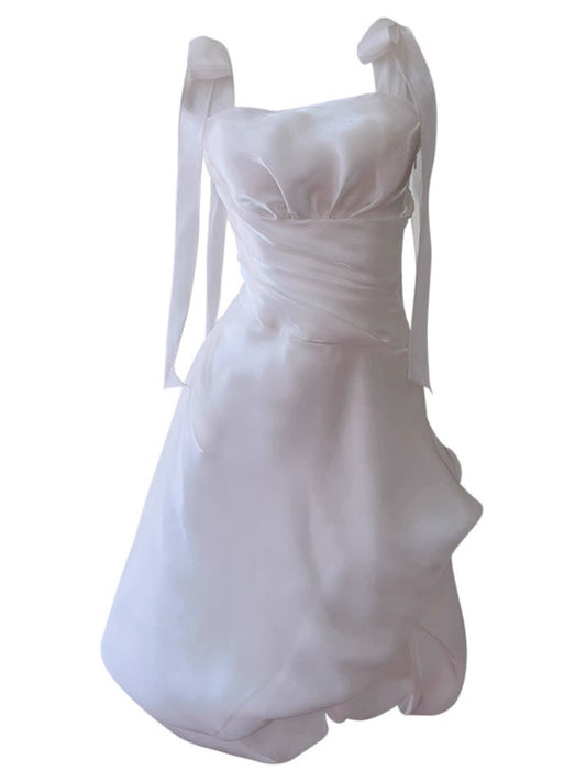 Vestido de fiesta rosa claro, corto, con tirantes finos, corte A, para graduación, cóctel, para estudiantes de secundaria, DH2201