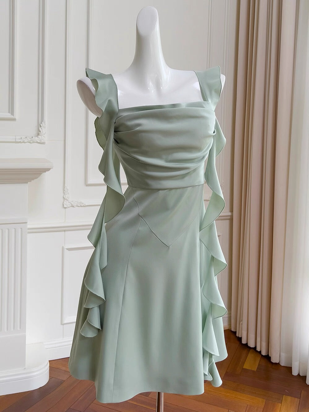 Vestido corto verde menta con escote cuadrado y corte A para fiesta de bienvenida, ideal para estudiantes de secundaria, para cumpleaños número 20, vestido de graduación, vestido de cóctel DH2202