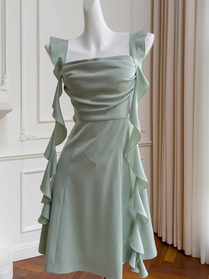 Vestido corto verde menta con escote cuadrado y corte A para fiesta de bienvenida, ideal para estudiantes de secundaria, para cumpleaños número 20, vestido de graduación, vestido de cóctel DH2202