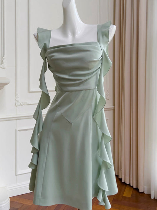 Vestido corto verde menta con escote cuadrado y corte A para fiesta de bienvenida, ideal para estudiantes de secundaria, para cumpleaños número 20, vestido de graduación, vestido de cóctel DH2202