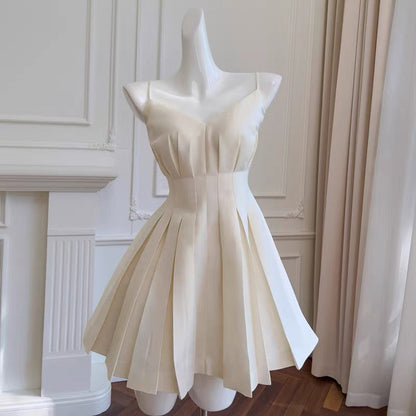 Vestido corto de satén con tirantes finos, corte A, para cóctel, graduación, Hoco, DH2204