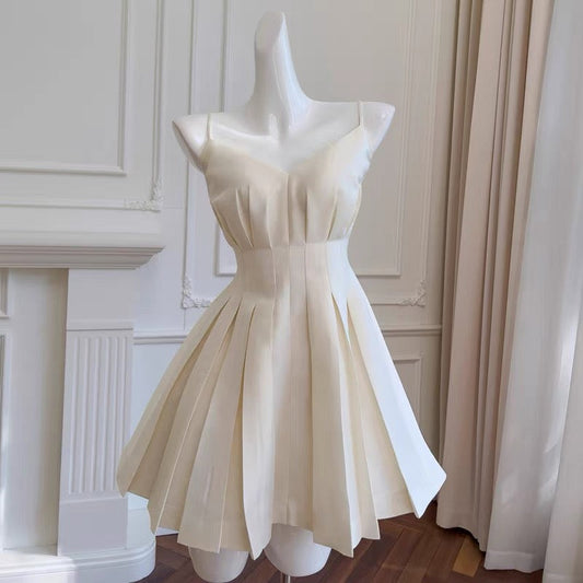 Vestido corto de satén con tirantes finos, corte A, para cóctel, graduación, Hoco, DH2204