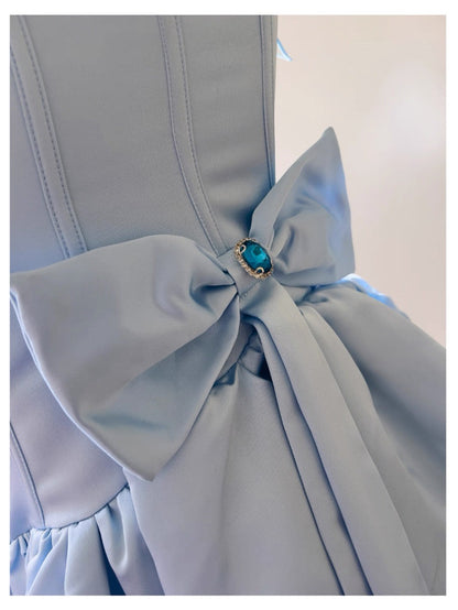 Vestido de fiesta corto con tirantes finos de satén azul, vestido formal para fiesta de bienvenida, para graduación, cumpleaños de 20 años, cóctel, DH2207
