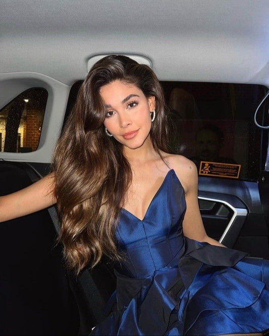 Vestido de fiesta modesto con escote corazón, azul marino, corto, formal, para regreso a casa, para estudiantes de secundaria, para cumpleaños número 18, vestido de graduación, vestidos de cóctel DH2214
