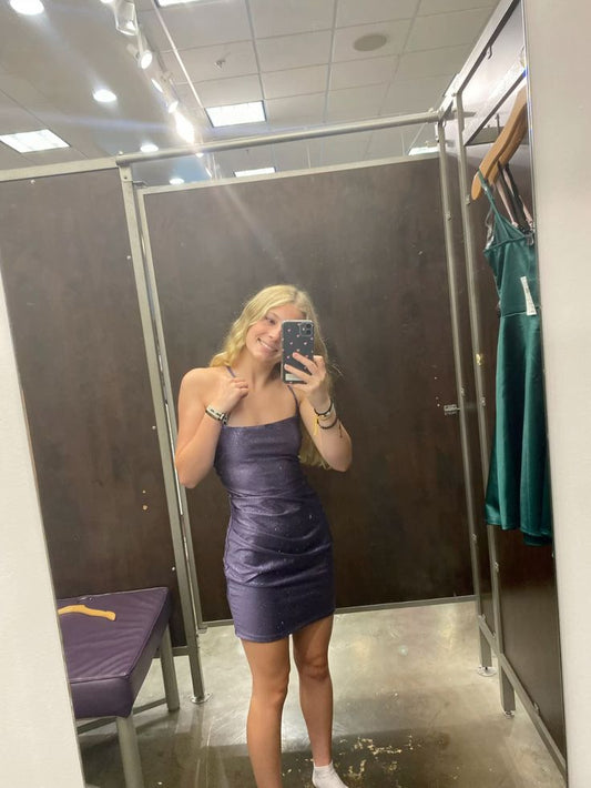 Vestido corto azul marino con tirantes finos y lentejuelas, para fiesta de bienvenida, graduación, cumpleaños, cóctel, DH2248