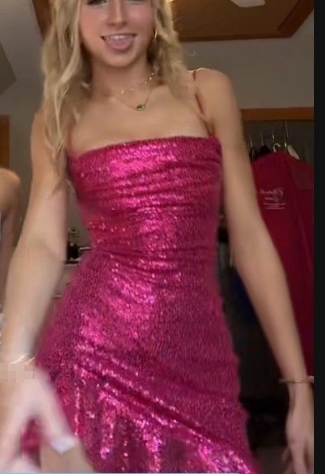 Vestido corto de fiesta formal con tirantes finos y lentejuelas rosas para estudiantes de secundaria, ideal para cumpleaños número 18, graduación y cóctel DH2251