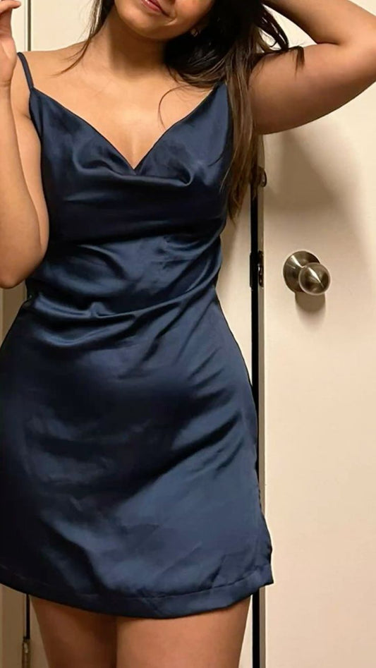 Hermosos vestidos de fiesta azul marino con tirantes finos y corte en A para la escuela secundaria, vestidos cortos para el 21.º cumpleaños, vestidos de graduación, mini vestidos de cóctel DH2258