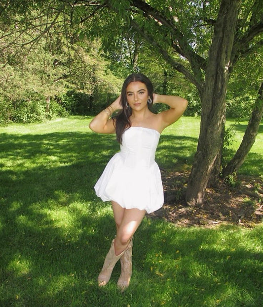 Hermoso vestido de fiesta blanco sin tirantes, vestidos formales de bienvenida para secundaria, vestidos cortos para 21 cumpleaños, vestidos de graduación, mini vestidos de cóctel DH2260