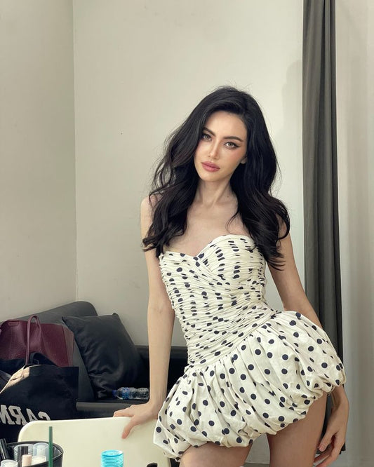 Hermosos vestidos de fiesta cortos con escote corazón y lunares negros para el regreso a casa, vestidos de graduación para 21 cumpleaños, minivestidos de cóctel DH2273