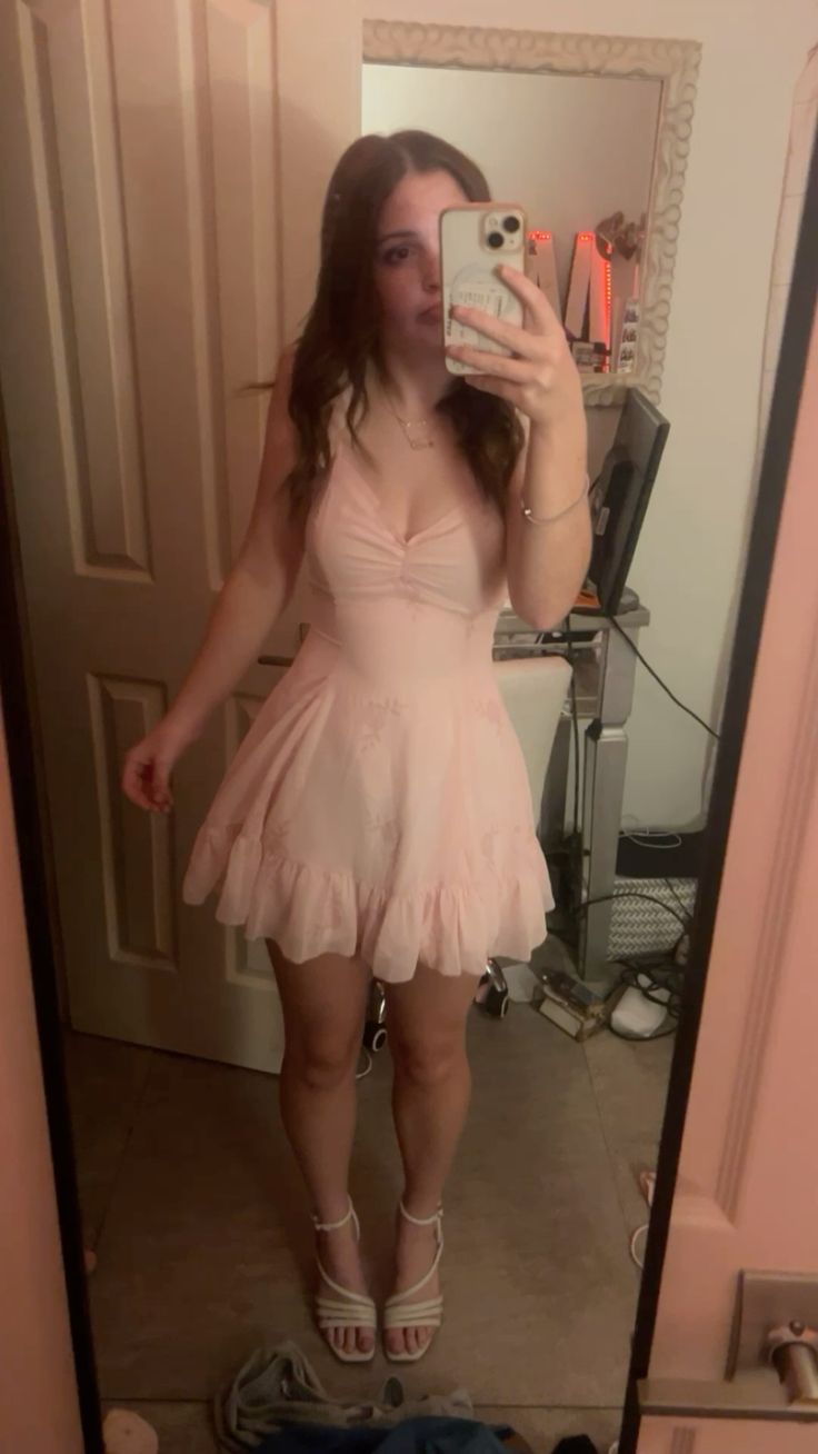 Vestido rosa corto de fiesta con tirantes finos, corte A, para graduación, cóctel, para estudiantes de secundaria, DH2276