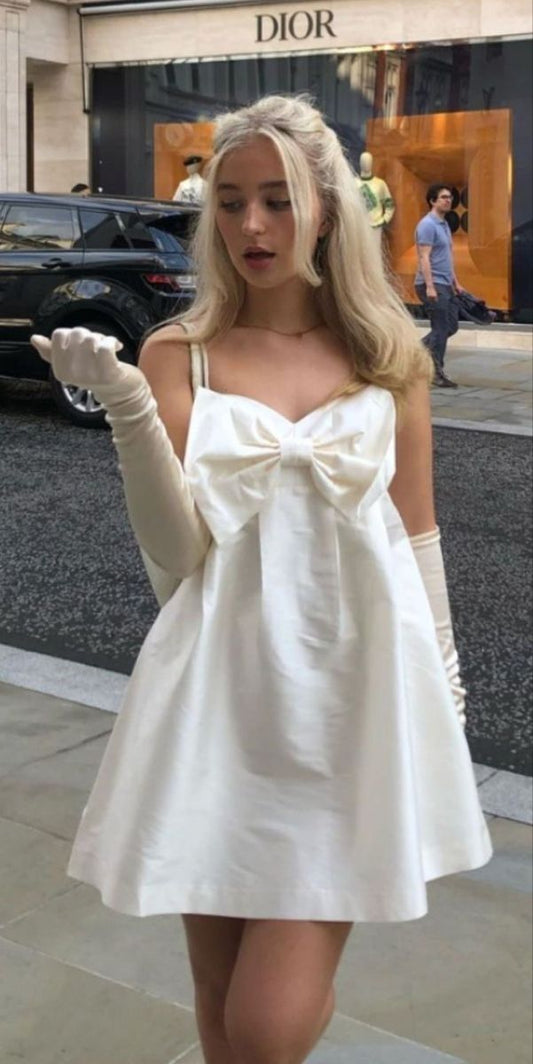 Hermosos vestidos blancos formales de fiesta, corte A, tirantes finos, para el 21.º cumpleaños, graduación, minivestidos de cóctel DH2281
