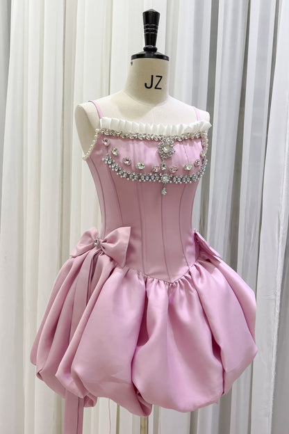 Vestido de fiesta modesto con tirantes finos de satén, corto, formal, para regreso a casa, para estudiantes de secundaria, para cumpleaños número 18, vestido de graduación, vestido de cóctel DH2289