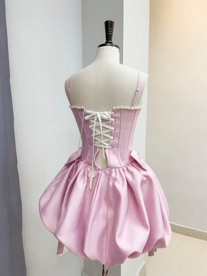 Vestido de fiesta modesto con tirantes finos de satén, corto, formal, para regreso a casa, para estudiantes de secundaria, para cumpleaños número 18, vestido de graduación, vestido de cóctel DH2289