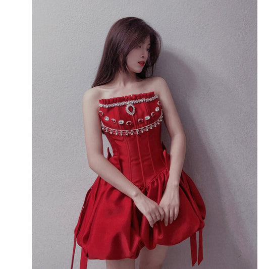 Vestido de fiesta modesto con tirantes finos, satén rojo, corto, formal, para regreso a casa, para estudiantes de secundaria, para cumpleaños número 18, vestido de graduación, vestido de cóctel DH2291