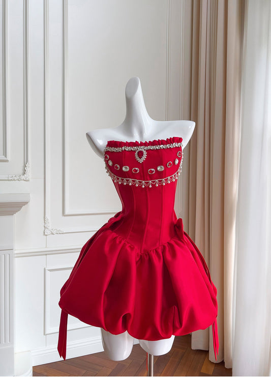Vestido de fiesta modesto con tirantes finos, satén rojo, corto, formal, para regreso a casa, para estudiantes de secundaria, para cumpleaños número 20, vestido de graduación, vestido de cóctel DH2293