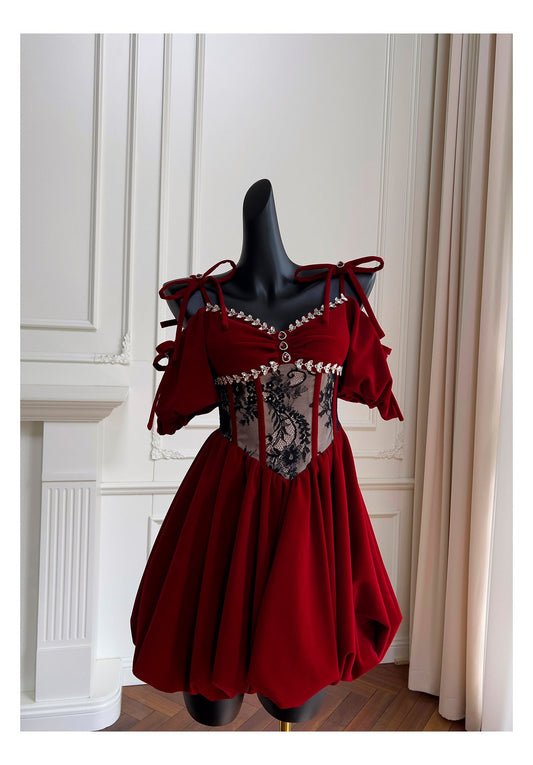 Vestido de fiesta estético de terciopelo burdeos, corto, minivestido con plumas, vestido formal para fiesta de bienvenida, vestido de cóctel, vestido de graduación, minivestido DH2294