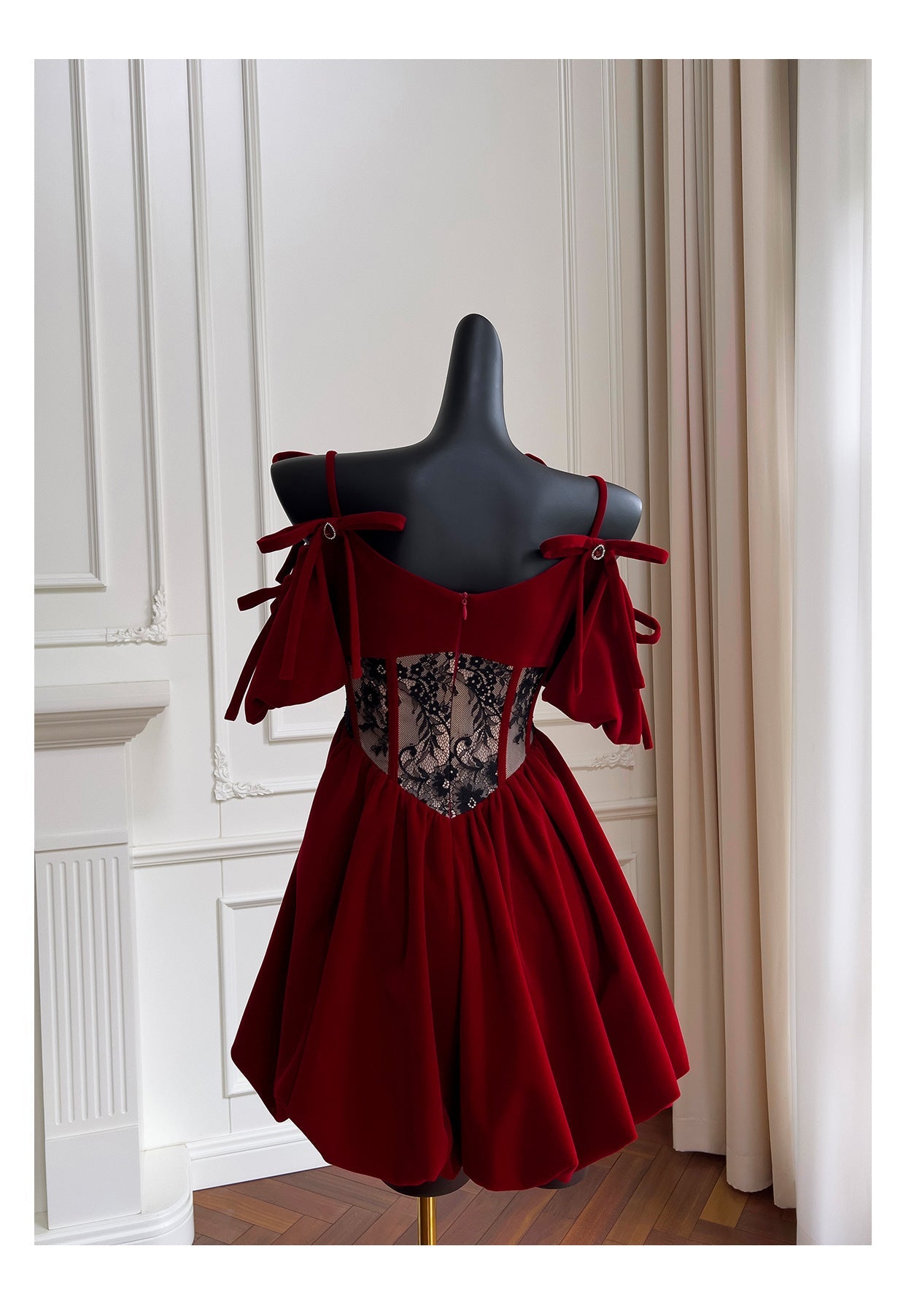 Vestido de fiesta estético de terciopelo burdeos, corto, minivestido con plumas, vestido formal para fiesta de bienvenida, vestido de cóctel, vestido de graduación, minivestido DH2294