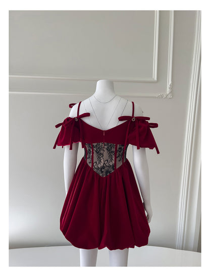 Vestido de fiesta estético de terciopelo burdeos, corto, minivestido con plumas, vestido formal para fiesta de bienvenida, vestido de cóctel, vestido de graduación, minivestido DH2294